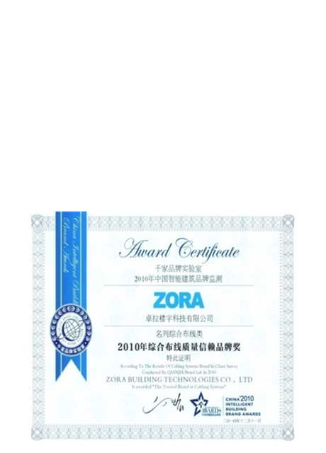 Награда за качество интегрированной проводки 2010 года --- ZORA